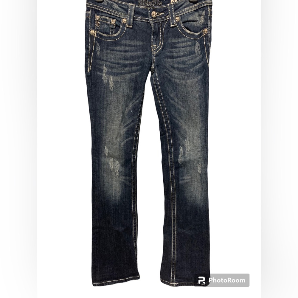 Miss Me Fleur de Lis Non Flap Distressed Bootcut Jeans Size 26